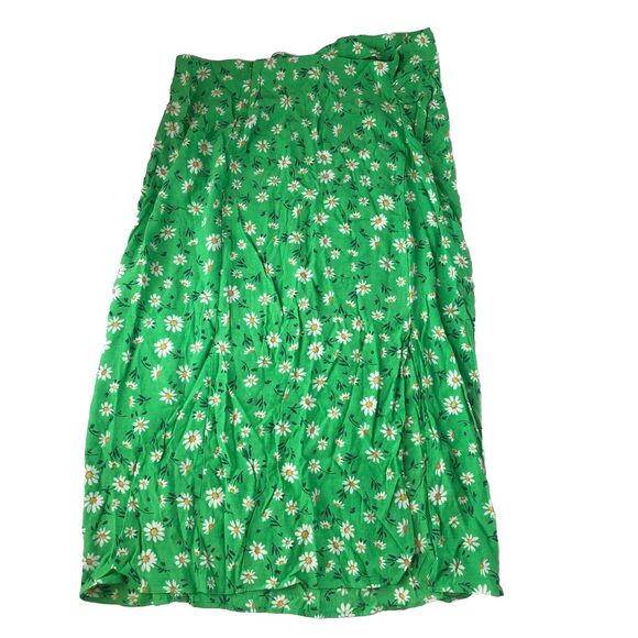 stradivarius Womens Halter Dress Slit Ruched Green Daisy Print  Size 12 NWT - Picture 2 of 16